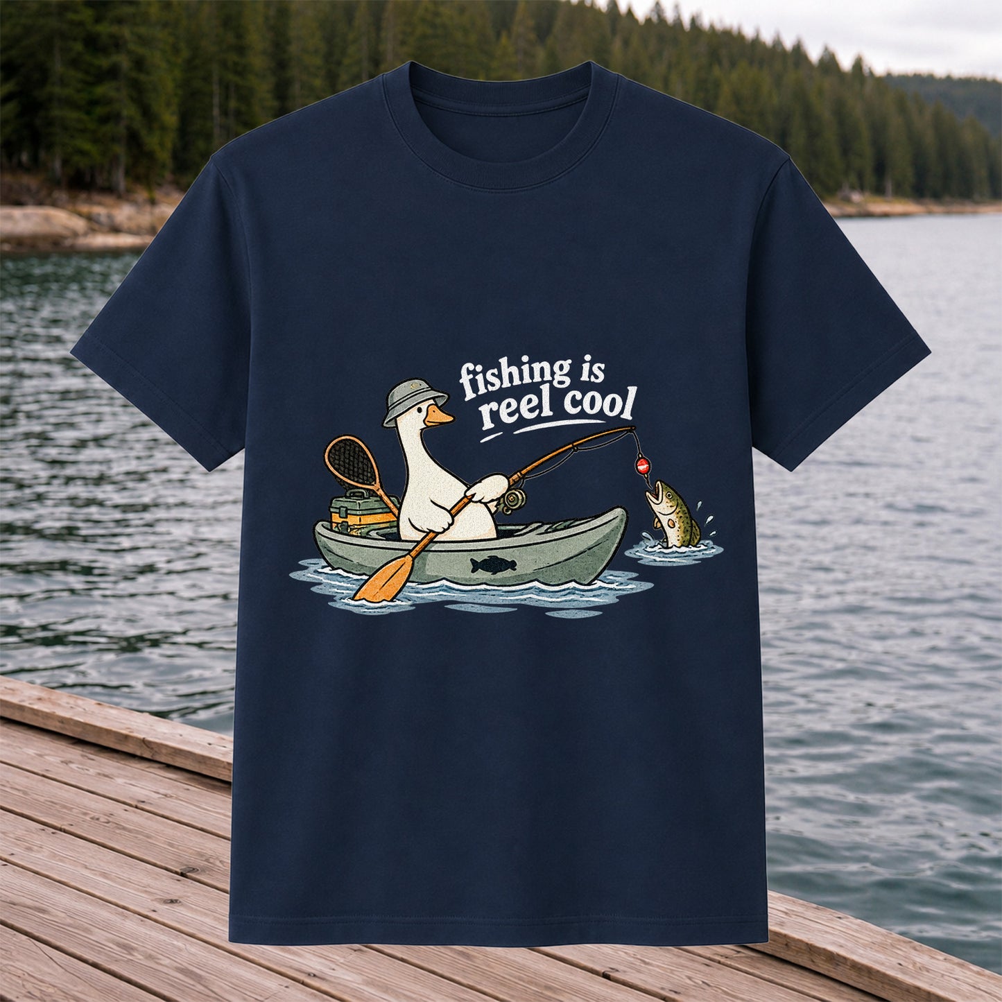 Fishing Is Reel Cool Duck in Canoe Funny Fishing T-Shirt