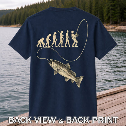 Evolution of an Angler Trout Fishing Graphic T-Shirt | Back Print