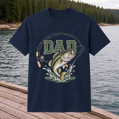 Dad Bass Fishing Rod and Reel Graphic T-Shirt