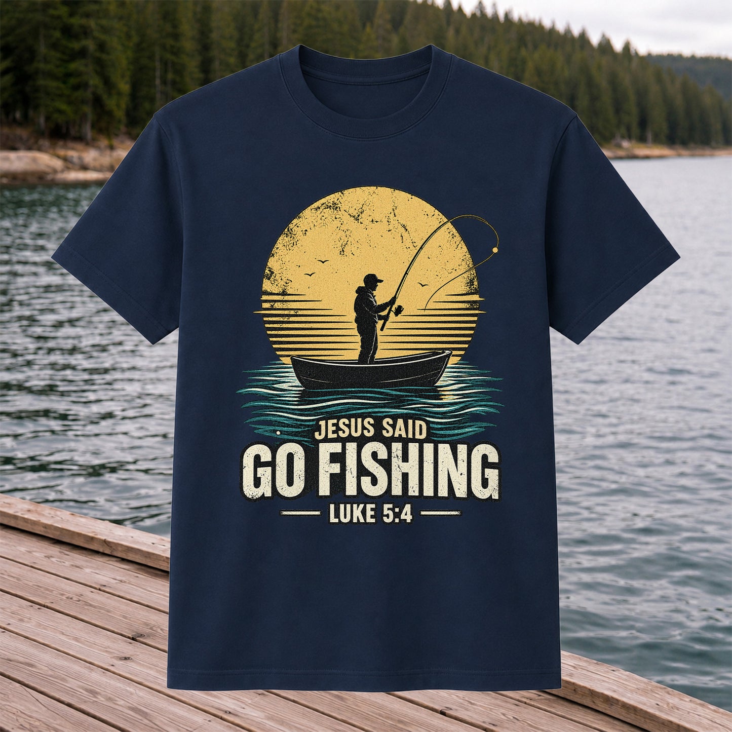 Jesus Said Go Fishing Luke 5:4 Christian Angler T-Shirt
