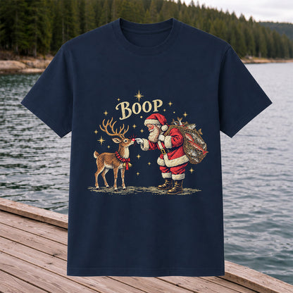 Santa and Reindeer Fishing Christmas Graphic T-Shirt