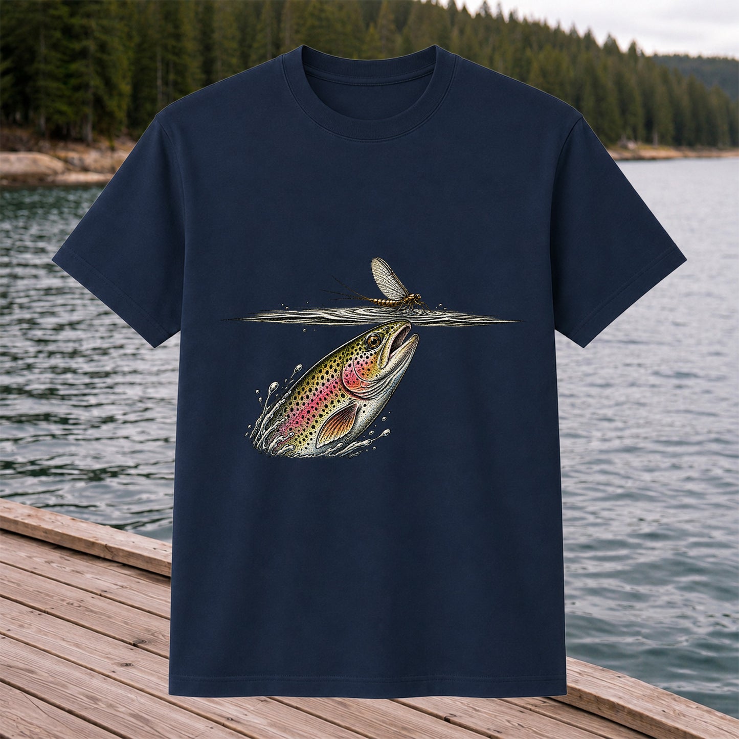 Rainbow Trout Rising to Mayfly Fishing Graphic T-Shirt