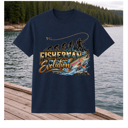 Fisherman Evolution Rainbow Trout Fly Fishing Graphic T-Shirt