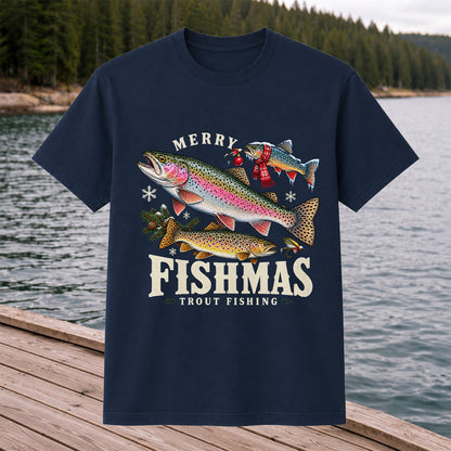 Merry Fishmas Trout Fishing Christmas Graphic T-Shirt