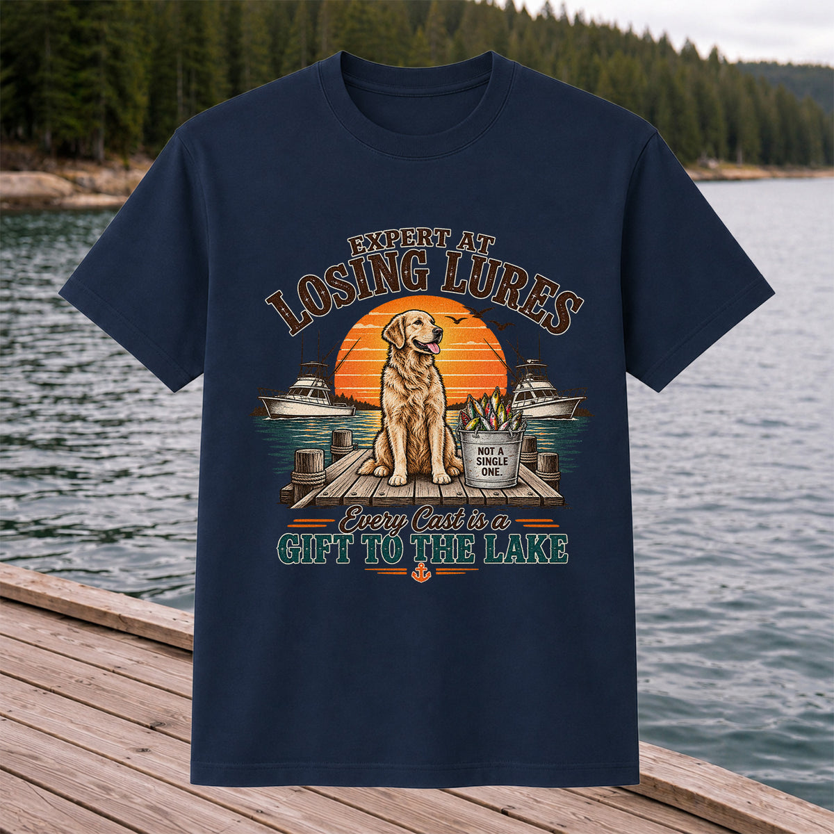 Expert at Losing Lures Golden Retriever Funny Fishing T-Shirt