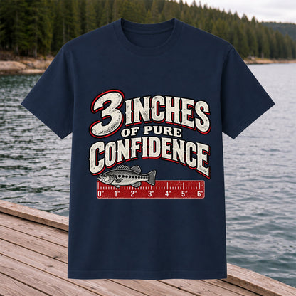 3 Inches of Pure Confidence Bass and Ruler Funny Fishing T-Shirt