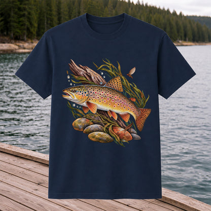 Vintage Brown Trout River Fishing Graphic T-Shirt