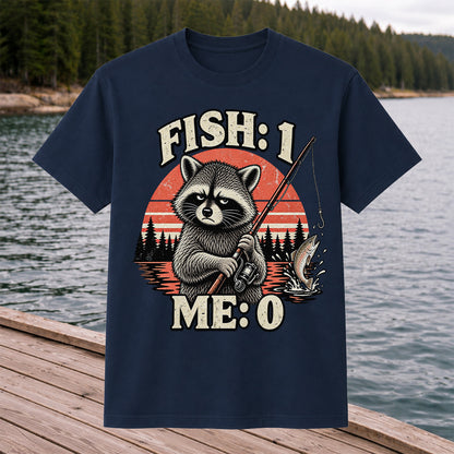 Fish: 1 Me: 0 Funny Raccoon Trout Fishing T-Shirt
