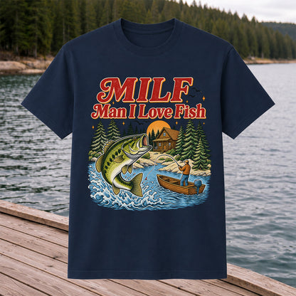 MILF Man I Love Fish Bass Lake Fishing Graphic T-Shirt