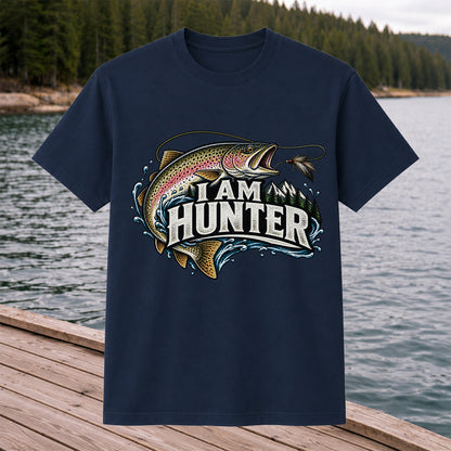 I Am Hunter Rainbow Trout Fly Fishing Mountain Graphic T-Shirt