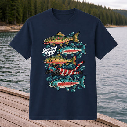 Something Fishy Trout and Snorkeler Fishing Graphic T-Shirt
