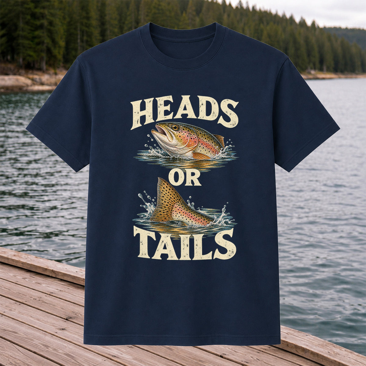 Rainbow Trout Heads or Tails Fishing Graphic T-Shirt