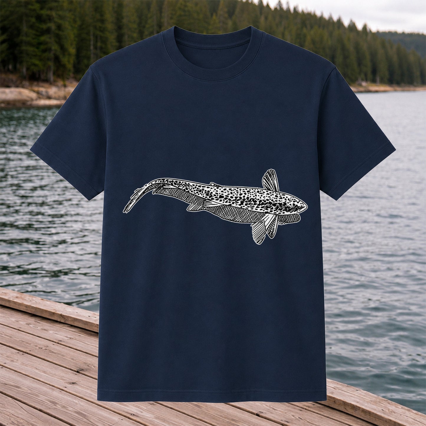 Burbot Fish Minimalist Line Art Fishing Graphic T-Shirt