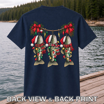 Christmas Fish Ornament Fishing Graphic T-Shirt | Back Print
