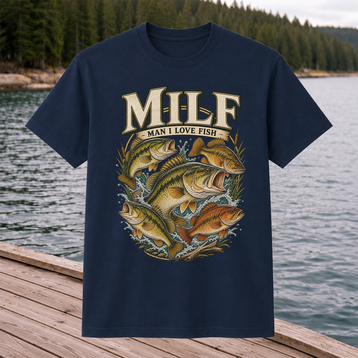 MiLF Man I Love Fish Jumping Bass Fishing Graphic T-Shirt