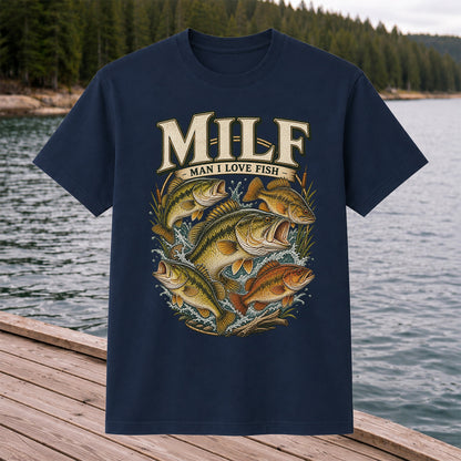 MiLF Man I Love Fish Jumping Bass Fishing Graphic T-Shirt