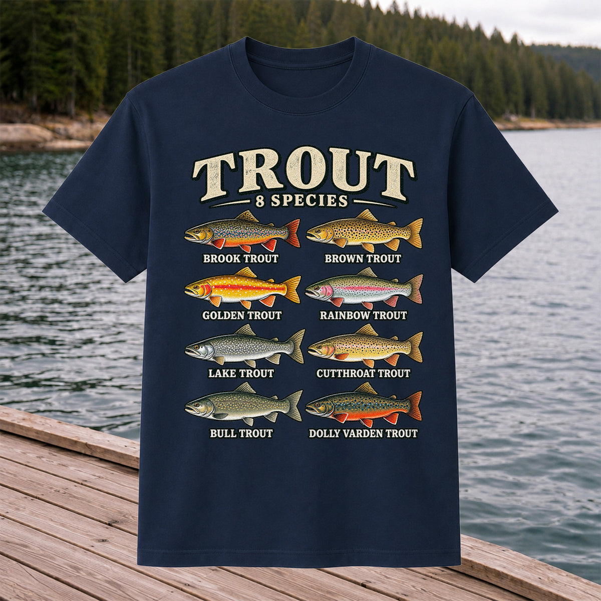 Trout 8 Species Vintage Fish Chart Graphic T-Shirt