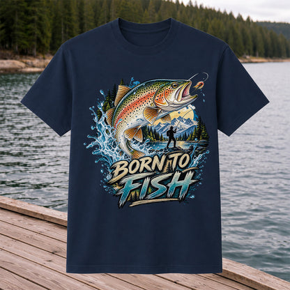 Born to Fish Rainbow Trout Fly Fishing Graphic T-Shirt