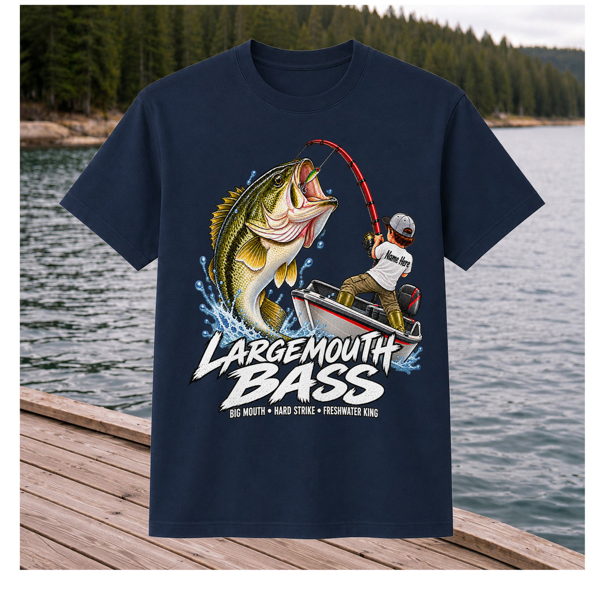 Largemouth Bass Fishing Boat Big Mouth Graphic T-Shirt