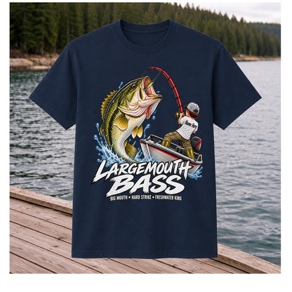 Largemouth Bass Fishing Boat Big Mouth Graphic T-Shirt