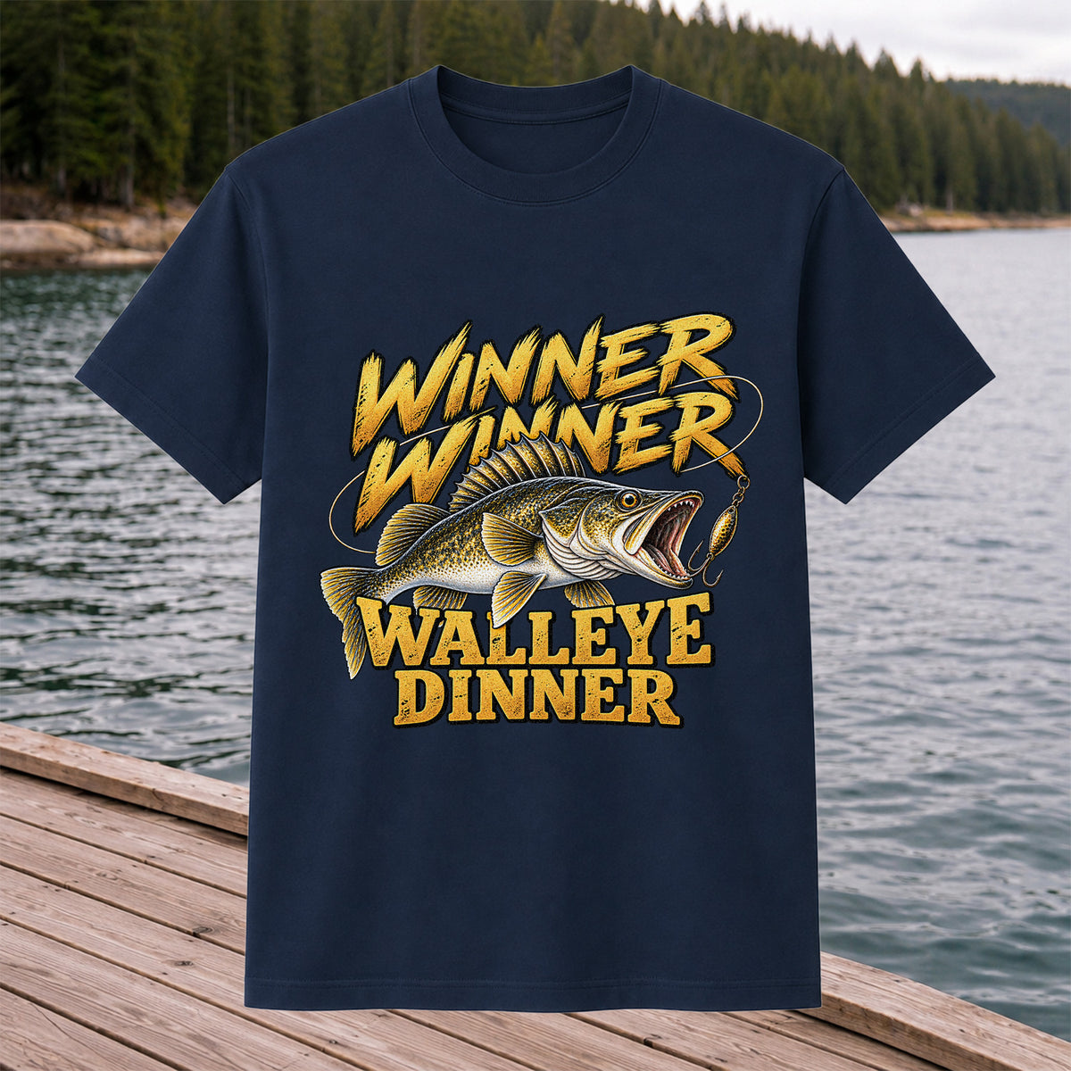 Winner Winner Walleye Dinner Funny Fishing Graphic T-Shirt