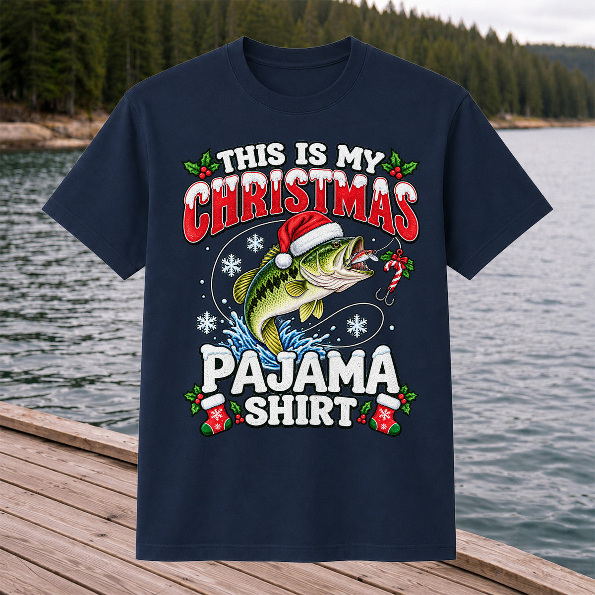 This Is My Christmas Pajama Shirt Bass Fishing T-Shirt