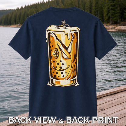 Trout in a Beer Glass Fly Fishing Graphic T-Shirt | Back Print