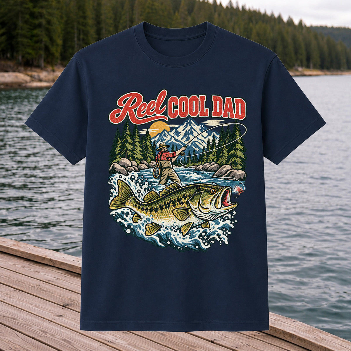 Reel Cool Dad Largemouth Bass Fishing Graphic T-Shirt