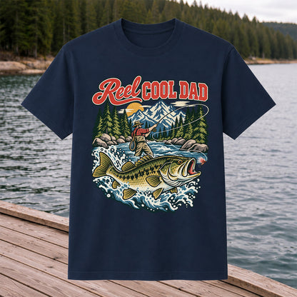 Reel Cool Dad Largemouth Bass Fishing Graphic T-Shirt