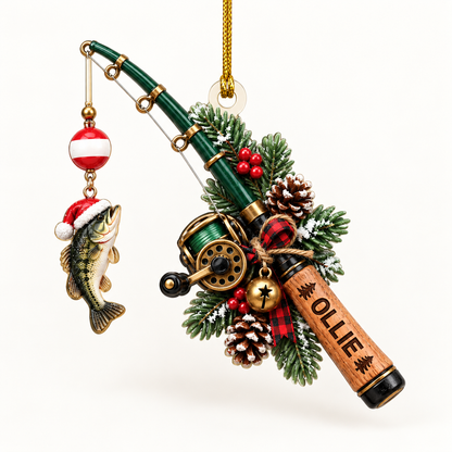 Personalized Fishing Rod Acrylic Christmas Ornament, Custom Name Fishing Gift
