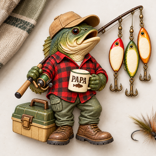 Personalized Papa’s Fishing Family Acrylic Ornament – Custom Names on Fishing Hooks