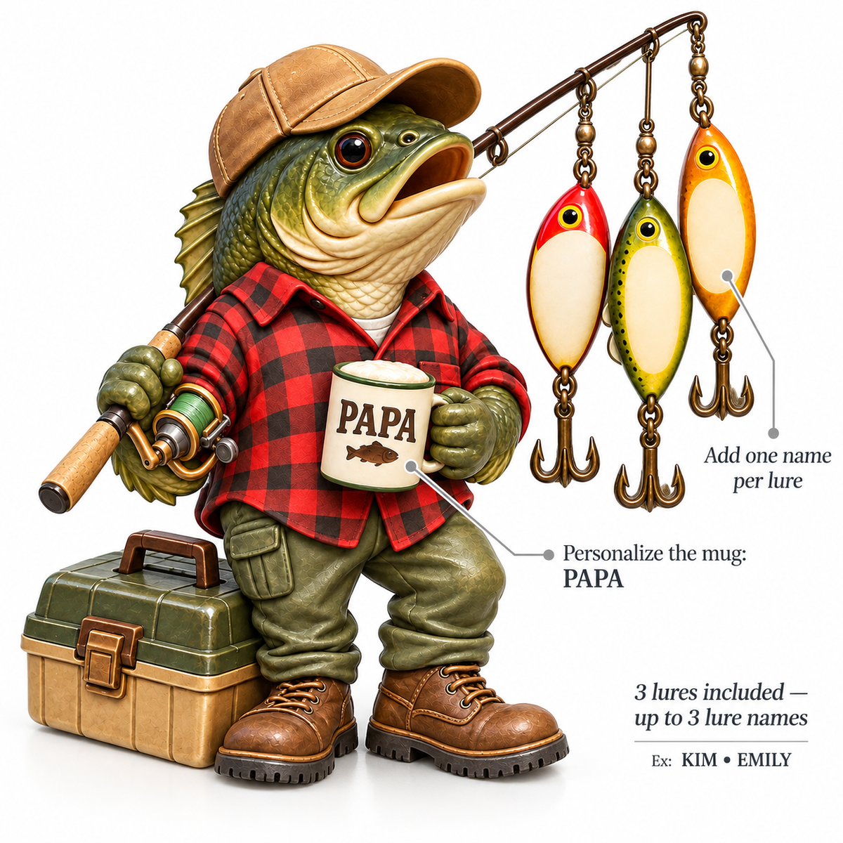 Personalized Papa’s Fishing Family Acrylic Ornament – Custom Names on Fishing Hooks