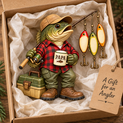 Personalized Papa’s Fishing Family Acrylic Ornament – Custom Names on Fishing Hooks