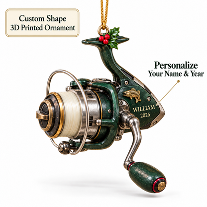 Personalized Miniature Fishing Reel Acrylic Christmas Ornament