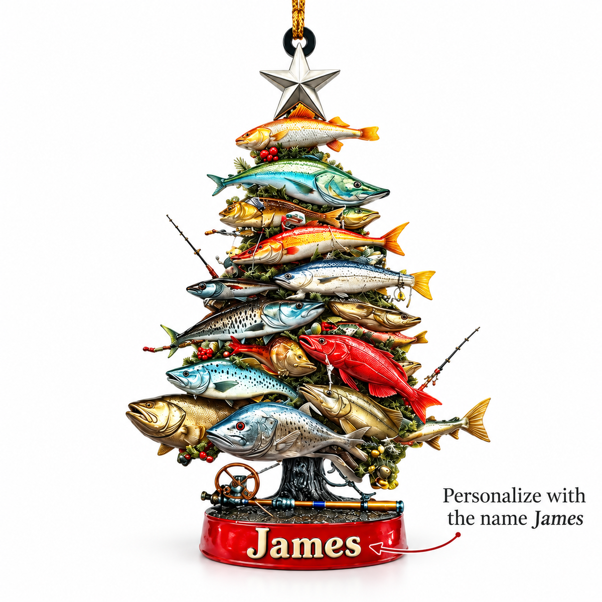 Personalized Fishing Christmas Tree Acrylic Ornament – Custom Name Keepsake for Anglers