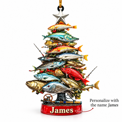 Personalized Fishing Christmas Tree Acrylic Ornament – Custom Name Keepsake for Anglers