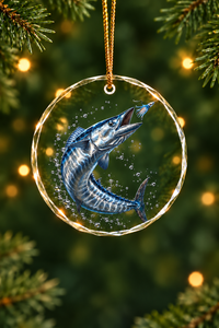 Wahoo Bluewater Strike Glass Ornament, Angler Holiday Tree Decor