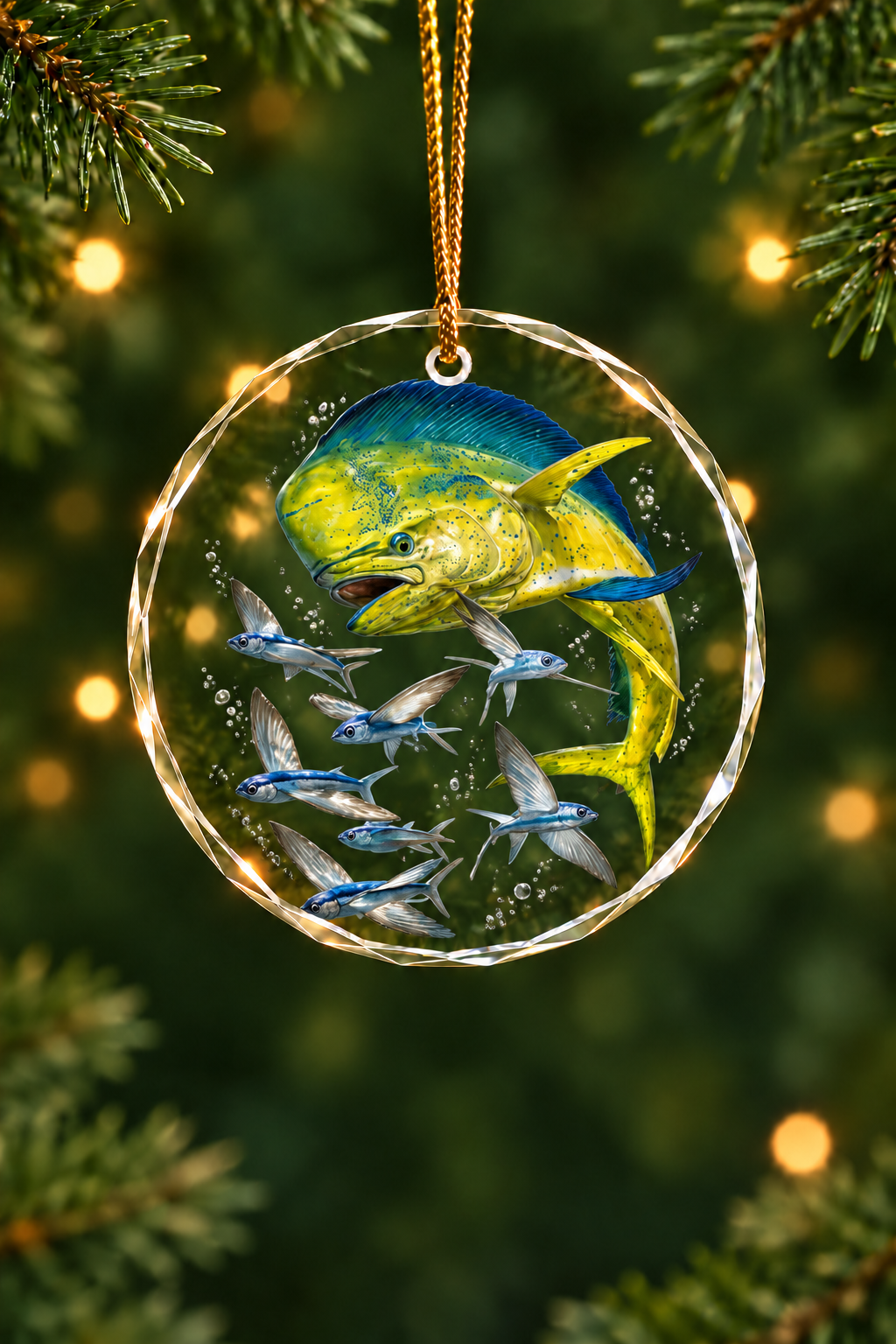 Mahi Bluewater Chase Glass Ornament, Saltwater Fishing Christmas Keepsake