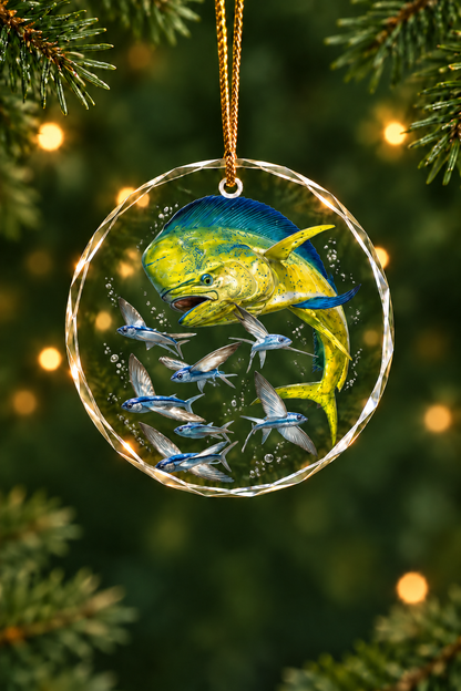 Mahi Bluewater Chase Glass Ornament, Saltwater Fishing Christmas Keepsake