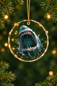 Abyss Surge Shark Glass Ornament, Angler Holiday Tree Decor