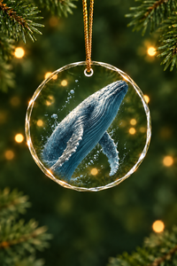 Sunlit Humpback Whale Glass Ornament, Fisherman Christmas Gift