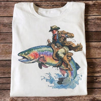 Cowboy Riding Rainbow Trout Fishing T-Shirt