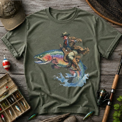 Cowboy Riding Rainbow Trout Fishing T-Shirt
