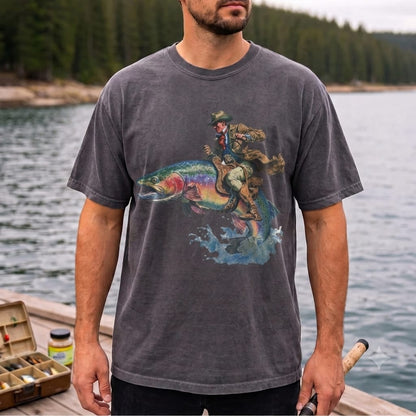 Cowboy Riding Rainbow Trout Fishing T-Shirt
