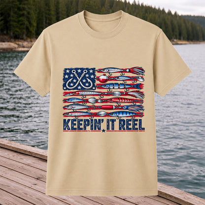 Keepin' It Reel American Flag Fishing Lures Graphic T-Shirt