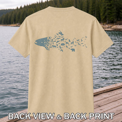 Wildlife Fish Silhouette Fishing Graphic T-Shirt | Back Print
