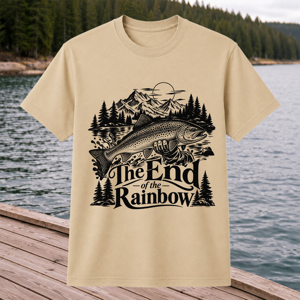 The End of the Rainbow Trout and Mountain Fishing Graphic T-Shirt
