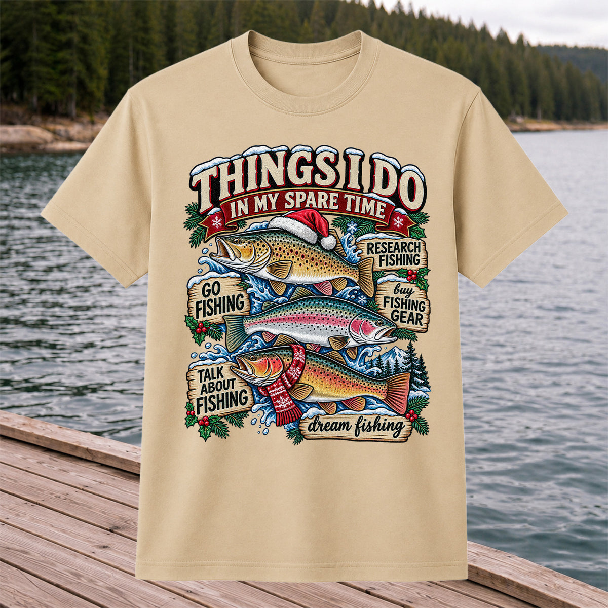 Things I Do in My Spare Time Christmas Trout Fishing T-Shirt