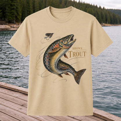 Brown Trout Chasing Fly Vintage Fishing Graphic T-Shirt
