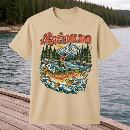 Reel Cool Dad Rainbow Trout Fly Fishing Graphic T-Shirt